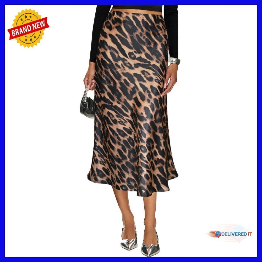 Silk Satin Midi Skirt Elastic High Waist A-Line Long Skirt Trendy